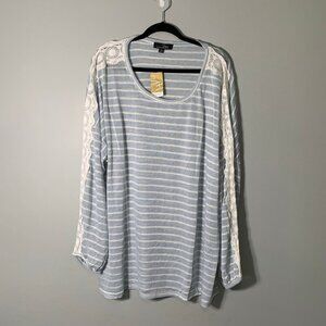 NEW Suzanne Betro stretch long sleeve lace detail pullover shirt top blouse‎